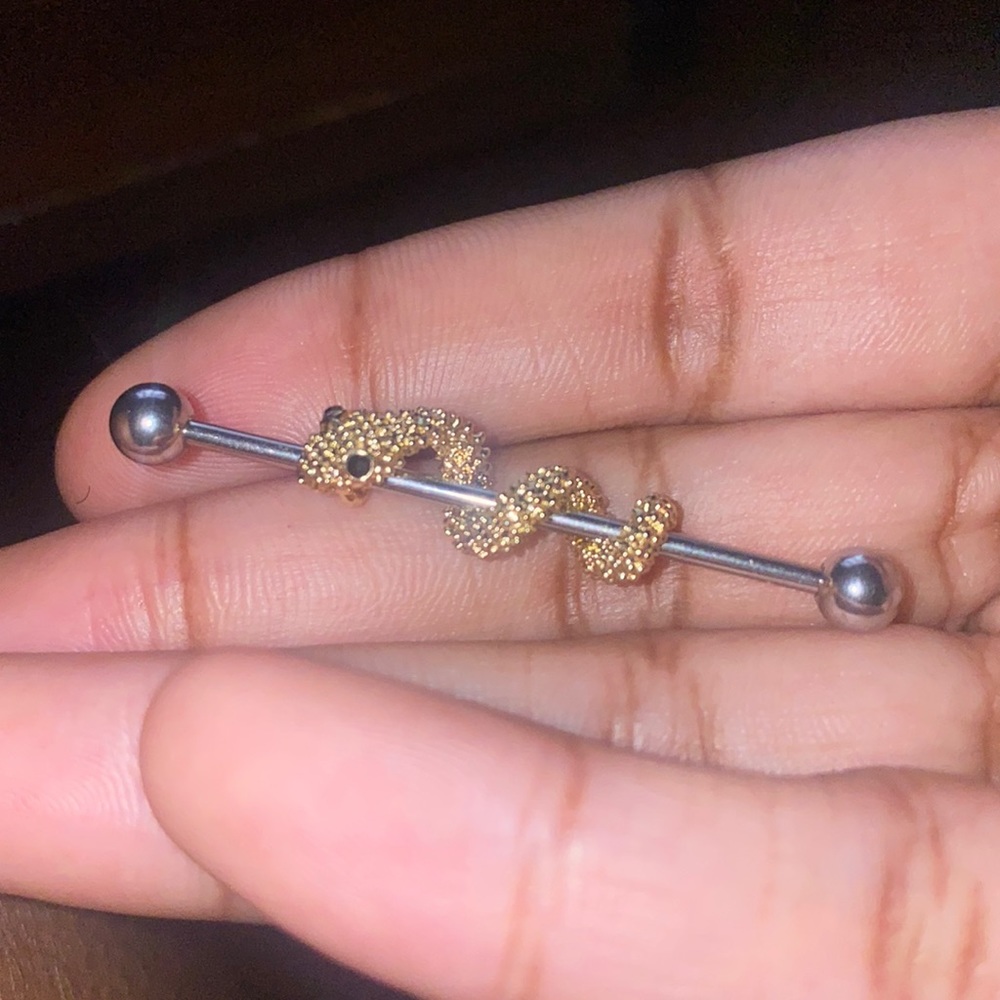 two toned silver gold snake industrial barbell wrapped 14g jewelry 38mm
